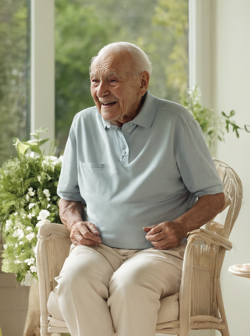 Senior man smiling and enjoying his time at an assisted living facility