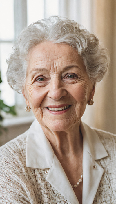 Portrait of a smiling elderly woman with grey hair